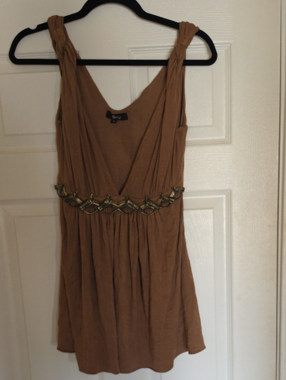 Sky Tan Braided-Strap Tunic with Embellished Waist